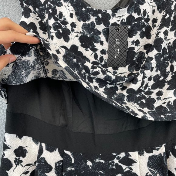 New City Chic Double Take Faux 2 Piece Floral Cocktail Dress Black White M - Picture 5 of 12